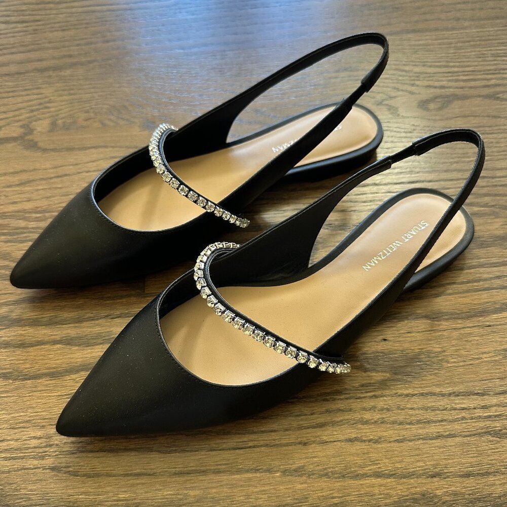 Stuart Weitzman Crystalline Leather Slingback Flat